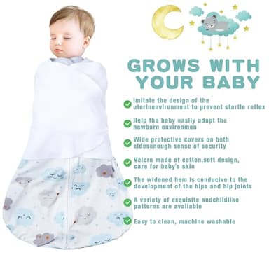 BSTOPPT Newborn Sleep Sack Baby Swaddle,6-12 Months,3-Way Adjustable Wearable Blanket,100% Rayon Cotton Swaddling Sleeping Bag，TOG 0.5（Clouds&Starry Sky） - Image 2