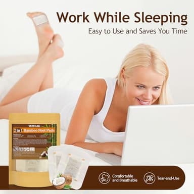 TEWEAE 2 in 1 Foot Pads, 10 Pads Tear and Use Pure Bamboo Wormwood Coconut Shell Foot Pads, Bigger Adhesive ''Stay in Place'' Goodnight Pads - Image 5