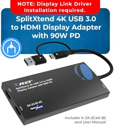 OREI SplitExtend 4K HDMI Splitter Extended Display for Dual Monitor - Multi-Monitor Display 3 Separate Screens - USB A & USB-C Adapter to HDMI 2.0, 4K@60hz, 90W PD Charger, DisplayLink MacOS, Windows - Image 8