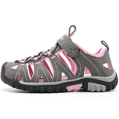 HOBIBEAR Girls Outdoor Closed-Toe Summer Sport Sandals-Grey/Pink - Image 2