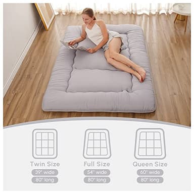 Zelladorra Japanese Floor Mattress, Futon Mattress with Portable Storage Bag and Washable Cover, Roll Up Thick Tatami Mat Suitable for Camping, Guest Room, Grey, Queen - Image 4