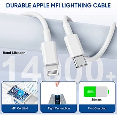 3 Pack Fast Charger iPhone,【Apple MFi Certified】6FT iPhone Charger Fast Charging USB C Block Wall Adapter 6 Foot Type C to Lightning Cable for iPhone 14 Pro Max/14 Plus/13 Pro/12/12Pro/11/XS/X,AirPods - Image 6