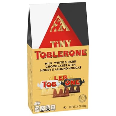 TOBLERONE Tiny Assorted Chocolate Bars Variety Pack (Milk, Dark, & White), 1 Gift Bag (27 Pieces) - Image 12