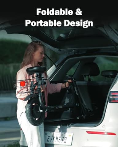 Electric Scooter with Seat ZD06, 800W Peak Motor, 20 Mile Range & 15.5 Mph, Key Start, Foldable E-Scooter with Carry Basket for Pets & Cargo, Electrically-Powered Motor Scooters - Image 7