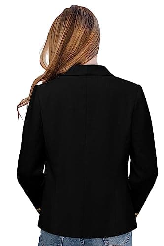 CRAZY GRID Women Business Casual Blazer Double Breasted Work Professional Blazer Jackets Long Sleeve Gold Buttons Fashion Suit Jacket L Black - Image 3