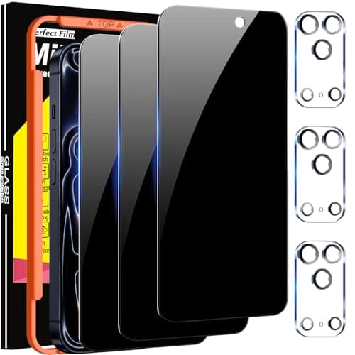 Milomdoi 3 Pack Privacy Screen Protector for iPhone 17 Pro Max [Phone Case Friendly] Accessories Private Film, 3 Pacs Tempered Glass Camera Lens Protector, with Mounting Frame for Apple Anti Spy,Black - Image 1