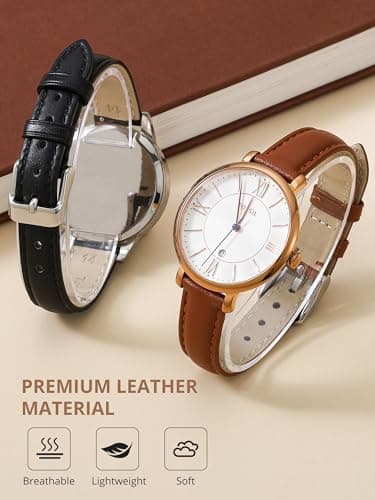 EACHE 12mm Leather Watch Bands for Women Ladies Quick Release Brown Leather Watch Band Replacement Strap with Silver Buckle - Image 5