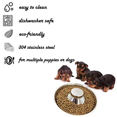 Puppy Dog Bowl, Stainless Steel Multiple Puppies Feeder, Dogs Basic Food and Water Bowls Weaning Dish for Small, Medium and Large Dogs Pets - Image 2