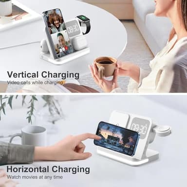7 in 1 Wireless Charging Station Compatible with Apple Multiple Devices iPhone, AirPods, and Apple Watch - Phone Wireless Charger Fast Charging with Night Lamp and Clock(White) - Image 5