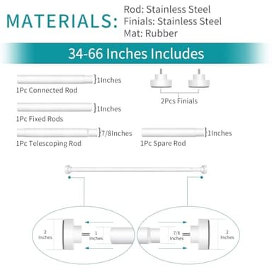 YNL Tension Shower Curtain Rod 34-66 Inch, Adjustable Spring Tension Curtain Rod No Drilling, Non-Slip, Never Rust, Stainless Steel, for Small Window Laundry Door Entryway,White - Image 8