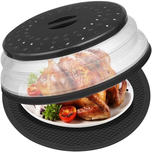 MAGJIUKE 12" Microwave food Cover & Mat,Large Vented Collapsible Splatter Guard dish Plate lid & Silicone Round Kitchen mat - Image 1