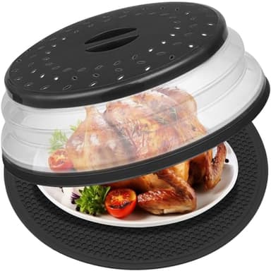 MAGJIUKE 12" Microwave food Cover & Mat,Large Vented Collapsible Splatter Guard dish Plate lid & Silicone Round Kitchen mat - Image 1