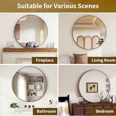 VETROVUE Black Round Mirror, 30 Inch Circle Bathroom Mirror with Metal Frame, Wall-Mounted for Entryway, Bathroom, Vanity, Living Room - Image 4