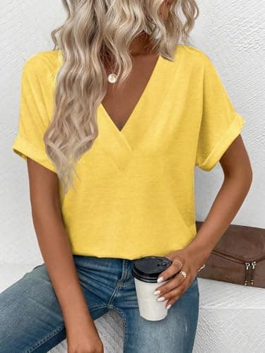 T Shirts Short Sleeve V Neck Tees Womens Tops Beach Vacation Fashion Clothes 2025 Casual Summer Spring Fall Outfits - Image 5