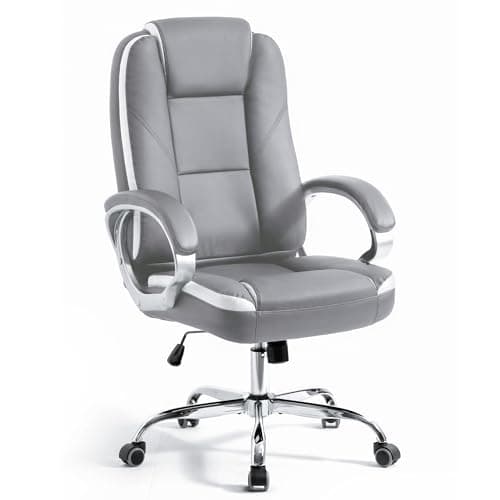 NEO CHAIR Office Desk Ergonomic Gaming Chair High Back Adjustable Computer Chair with Wheels and Lumbar Support Comfy Leather Executive Swivel (Grey) - Image 1