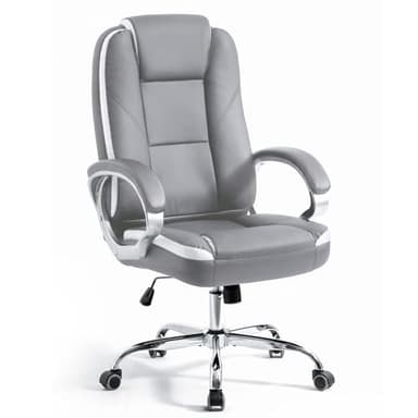 NEO CHAIR Office Desk Ergonomic Gaming Chair High Back Adjustable Computer Chair with Wheels and Lumbar Support Comfy Leather Executive Swivel (Grey) - Image 1