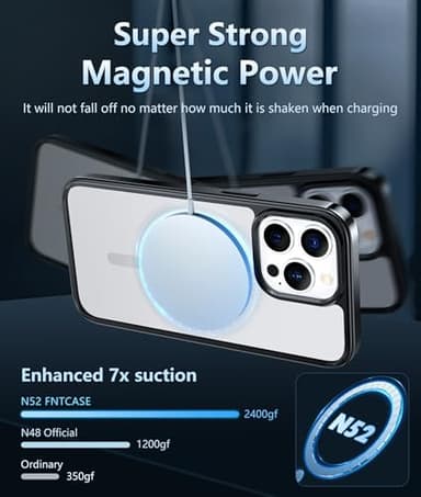 FNTCASE for iPhone 13 Pro Case: Magnetic Anti-Yellowing Slim Clear Phone Case | Military Grade Protective & Shockproof Drop Protection Thin Transparent Cover (B-Black) - Image 3