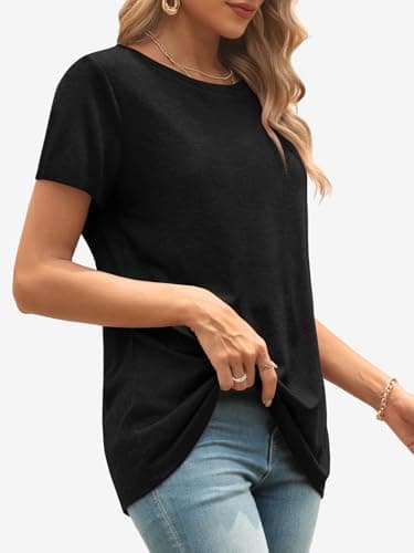 ATHMILE Shirts for Women Crewneck 2024 Summer Tunic Tops Fitted Shirts Basic Tee Yoga Workout Classics Casual Fashion Outfits Black - Image 4