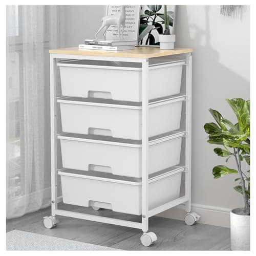SYKIARIOL Utility Cart with 4 Drawers, Multipurpose Rolling Storage Cart with 4 Drawers and 2 Lockable Wheels, 4-Tier Rolling Storage Cart Organizer for Home Office Dorm, Bright White - Image 1