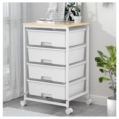 SYKIARIOL Utility Cart with 4 Drawers, Multipurpose Rolling Storage Cart with 4 Drawers and 2 Lockable Wheels, 4-Tier Rolling Storage Cart Organizer for Home Office Dorm, Bright White - Image 1