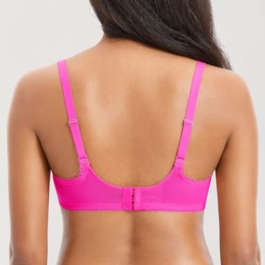 DOBREVA Women's Sexy Lace Push Up Plus Size Bra Sheer Balconette Underwire Unlined Bright Fuchsia 34E - Image 3