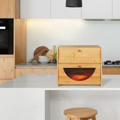 HOMEKOKO Double Layer Large Bread Box for Kitchen Counter, Vintage Design Wooden Large Capacity Bread Storage Bin (Natural Bamboo) - Image 7