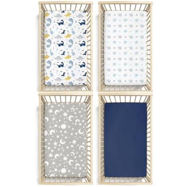 Plushii Crib Sheets for Baby Boys 4 Pack, 28"x 52" Extra Soft Microfiber Crib Sheet Set for Standard Crib & Toddler Mattress Pad, Dinosaur & Elephant & Stars & Navy Blue - Image 6