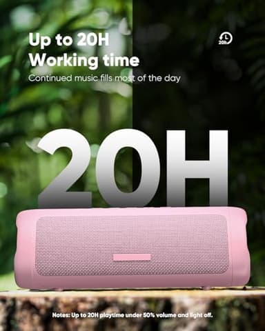 Bluetooth Speaker with HD Sound, Portable Wireless, IPX5 Waterproof, Up to 20H Playtime, TWS Pairing, BT5.3, for Home/Party/Outdoor/Beach, Stocking Stuffers, White Elephant Gifts for Adults (Pink) - Image 3