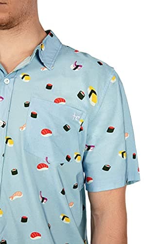 Tipsy Elves Blue Sushi Hawaiian Shirts for Men - Casual Beach & Summer Party Shirts for Men - Stretch Fabric with Modern Fit - Fun Design for Parties & Vacation - Medium - Image 4
