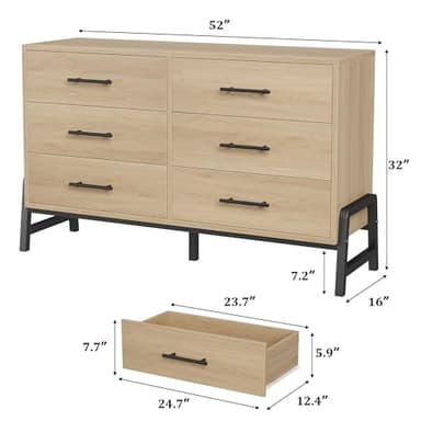 GarveeHome 6 Dresser for Bedroom, 52" Wide Drawer with Large Storage Space, Freestanding Wooden Closet Storage Dresser Chest for Living Room, Bedroom, Entryway, Natural Oak - Image 2