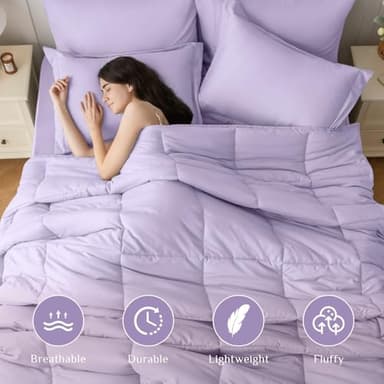 JOLLYVOGUE Queen Comforter Set, Ultra-Soft Bed in a Bag Queen Size 7 Pieces, Oeko-TEX Certified Bedding Set with Down Alternative Comforter, Sheets, Pillowcases & Shams, Lavender - Image 2