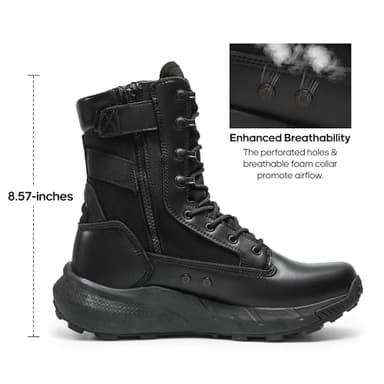 NORTIV 8 Men's Breathable Tactical Military Work Boots Side Zipper Leather Lightweight Hiking Motorcycle Combat Boots 8 Inches Peakforce,Size 7,Black,SNMT242M - Image 3