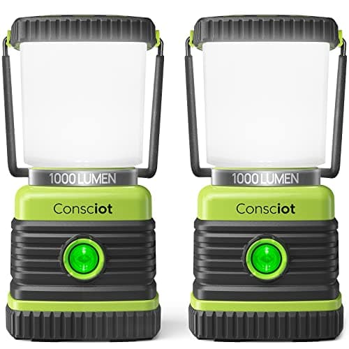 Consciot LED Battery Powered Camping Lantern, 1000LM, 4 Light Modes, IPX4 Waterproof Portable Tent Flashlight for Power Outages, Emergency, Hurricane, Hiking, Light Green, 2-Pack - Image 1