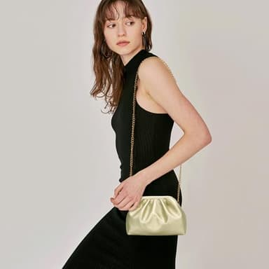 KKXIU Pleated Evening Handbag for Women Formal Clutch Purse with Removable Chain Strap Soft Wedding and Prom Bag Elegant Crossbody Clutch (Gold) - Image 2