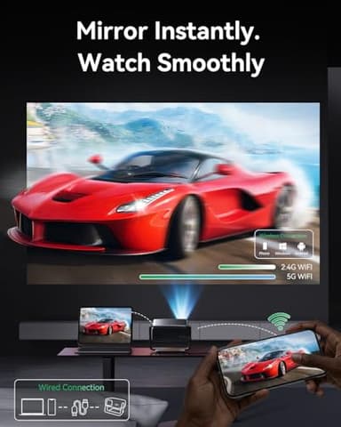 4K Projector Decoding Support, Projector with WiFi and Bluetooth, Native 1080P mini projector, 180° Rotatable with Auto Keystone, 200'' Screen Portable Outdoor Home Theater Movie Smart Projectors - Image 5