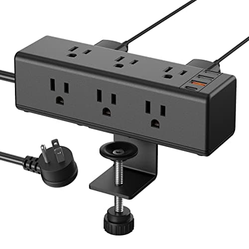 CCCEI Desk Clamp Power Strip with 9 Outlets, Desktop Edge Mount Surge Protector with USB-A and USB-C Ports, Widely Spaced Desk Outlet Fast Charging Station, 6 FT Flat Plug, Fit 1.6 inch Table. - Image 1