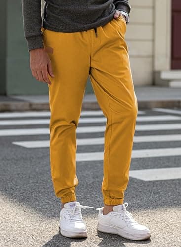 JMIERR Mens Casual Joggers Pants - Cotton Drawstring Chino Cargo Pants Twill Track Jogging Sweatpants Travel Essentials with Pockets, M, Yellow - Image 8
