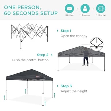 Best Choice Products 12x12ft 1-Person Setup Pop Up Canopy Tent Instant Portable Shelter w/ 1-Button Push, Case, 4 Weight Bags - Gray - Image 3