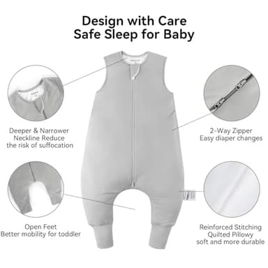 BubblePanda Rayon Made from Bamboo Toddler Sleep Sack with Feet 12-24 Months 1.0 Tog Ultra Soft Toddler Sleeping Sack 1t-2t Sleep Bag Walker Quilted Wearable Blanket with Legs 2-Way Zipper Lightweight - Image 3