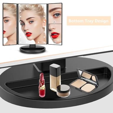 Flymiro Tri-fold Lighted Vanity Makeup Mirror with 3x/2x Magnification,21 LEDs Light and Touch Screen,180 Degree Free Rotation Countertop Cosmetic Mirror,Travel (Black) - Image 6