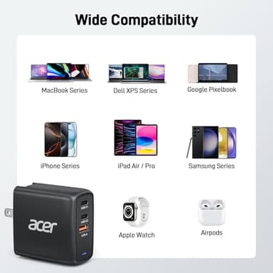 Acer 67W USB C Charger, 3-Port GaN Fast Charging Block, Foldable and Portable USB Wall Plug Adapter Compatible with MacBook Pro/Air, Acer Laptop, Dell XPS, iPad Pro/Air, iPhone 16/15, and More - Image 9