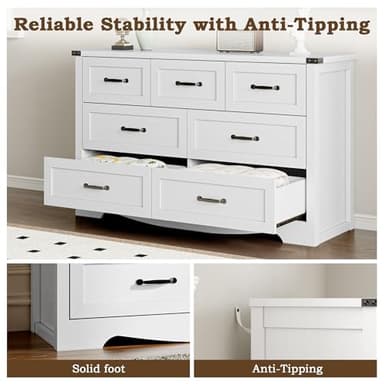 BORNOON 7-Drawer Dresser for Bedroom, Modern Wooden Chest of Drawers with Metal Handles, Anti-Tipping Design, Sturdy and Stable Storage Organizer for Living Room, Entryway, Home Office - Image 6