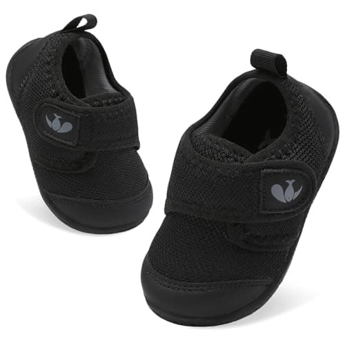 FEETCITY Baby First Walking Shoes Baby Shoes Boys Girls Newborn Crib Shoes Anti-Slip Toddler Sneakers Black - Image 1