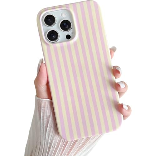 Yeddabox for iPhone 13 Pro Max Case Cute Striped Phone Case Soft TPU Slim Shockproof Phone Cover for Women Girls, Pink and Yellow - Image 1