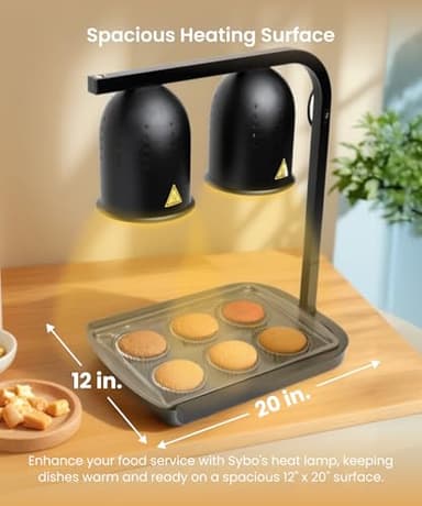 SYBO DL2112 Commercial Grade Food Heat Lamp, Portable Electric Food Warmer, 2-Bulb 500W with Free-Standing, Black - Image 2