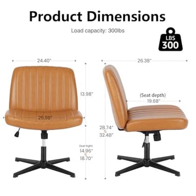 DUMOS Criss Cross Chair Legged Office Wide Comfy Desk Seat, No Wheels Armless Computer Task Seating, Swivel Vanity Home Height Adjustable - Image 2