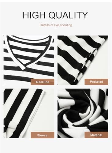 Dokotoo Maxi Dress Casual V Neck Short Sleeve Stripe Split Long Dresses for Women Graduation Dress Summer Dresses for Women 2025 Elegant ClassyBlack Large - Image 5