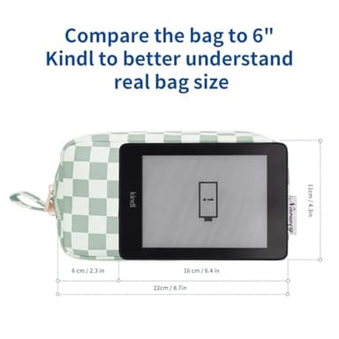 Narwey Checkered Makeup Bag Travel Cosmetic Bag Organizer Small Toiletry Bag Make Up Bags with Comparments for Women and Girls, Gift for Teen Girls (Mint Green Checkerboard, Large) - Image 4