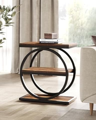 LITTLE TREE End Table, 3-Tier Side Table, Slim Sofa Side Table for Living Room, Tall Bedside Table Nightstand for Bedroom, Rustic Brown and Black - Image 9