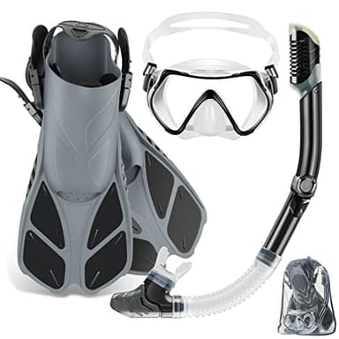 ZEEPORTE Mask Fin Snorkel Set with Adult Snorkeling Gear, Panoramic View Diving Mask, Trek Fin, Dry Top Snorkel +Travel Bags, Snorkel for Lap Swimming - Image 1
